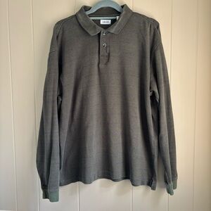 Izod Mens long sleeve polo shirt in a classic olive green & blue striped design